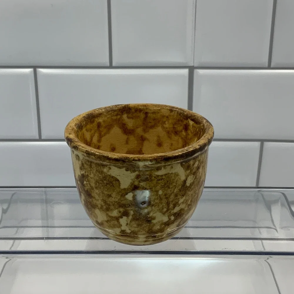 Vintage Yellow Ware Custard Cup 556 Stoneware Brown 3.5x3in